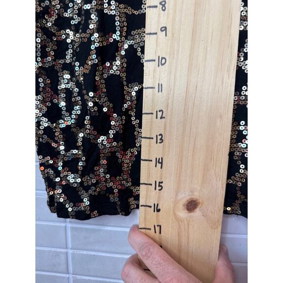 Michael Kors Petite Small Black Shirt with Gold Sequins 100% Rayon - Picture 7 of 8